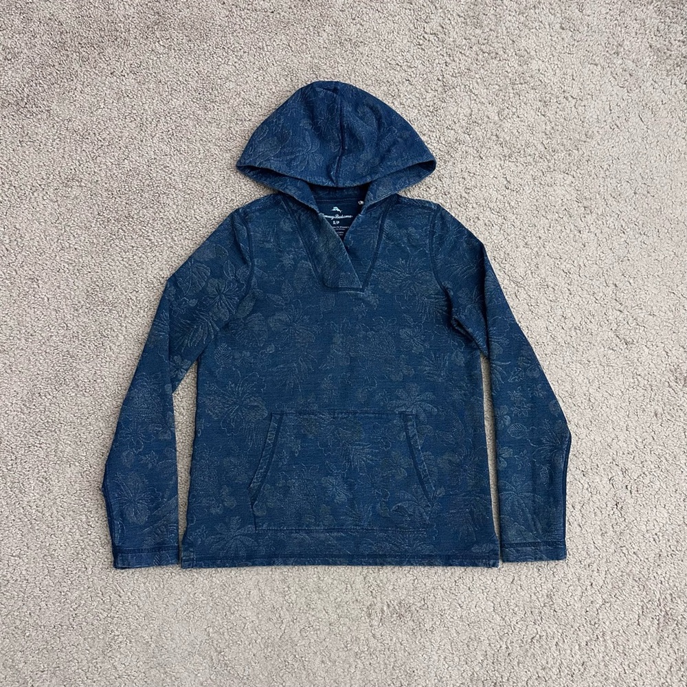 Tommy Bahama Blue Floral Jacquard Hooded Pullover Womens S
